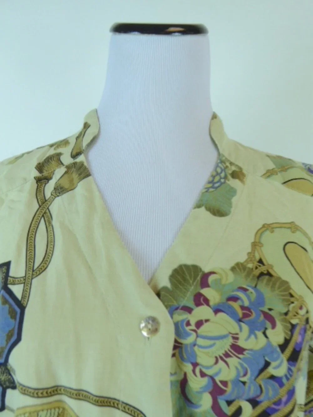 CITRON Santa Monica celadon green purple asian floral silk top jacket M - Picture 2 of 6